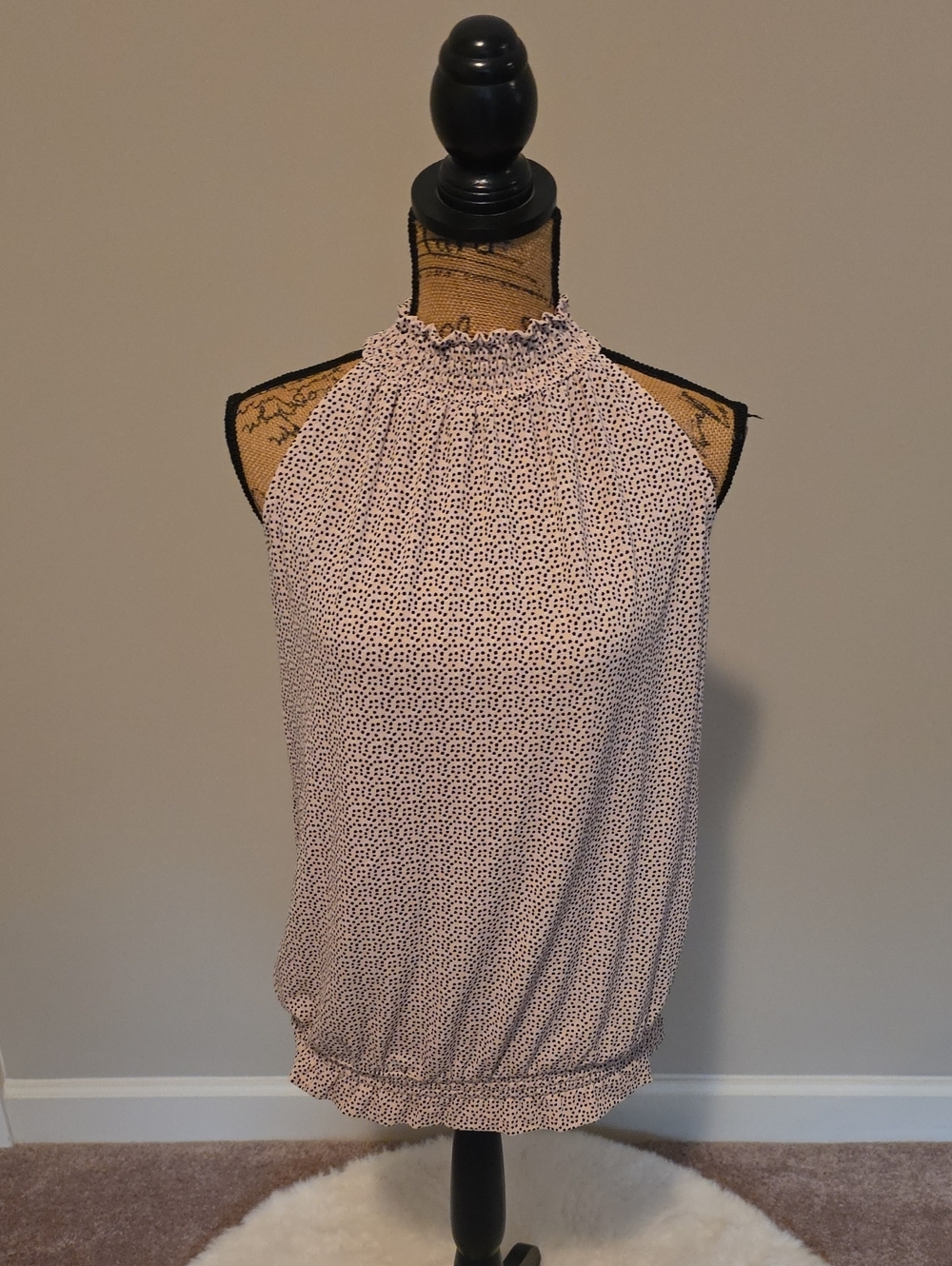 Adrianna Papell Pink and Black Dotted Halter Smocked Camisole